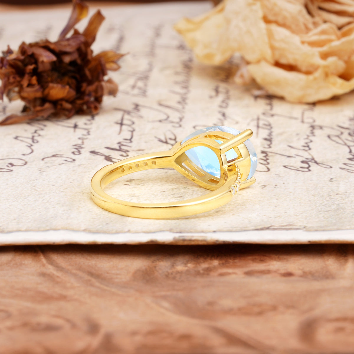 Classic, Unique, and Luxurious 3-Prong Pear Cut Moonstone Engagement Ring - Additional view