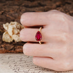 Classic, Unique, and Luxurious 3-Prong Pear Cut Ruby Engagement Ring - Additional view