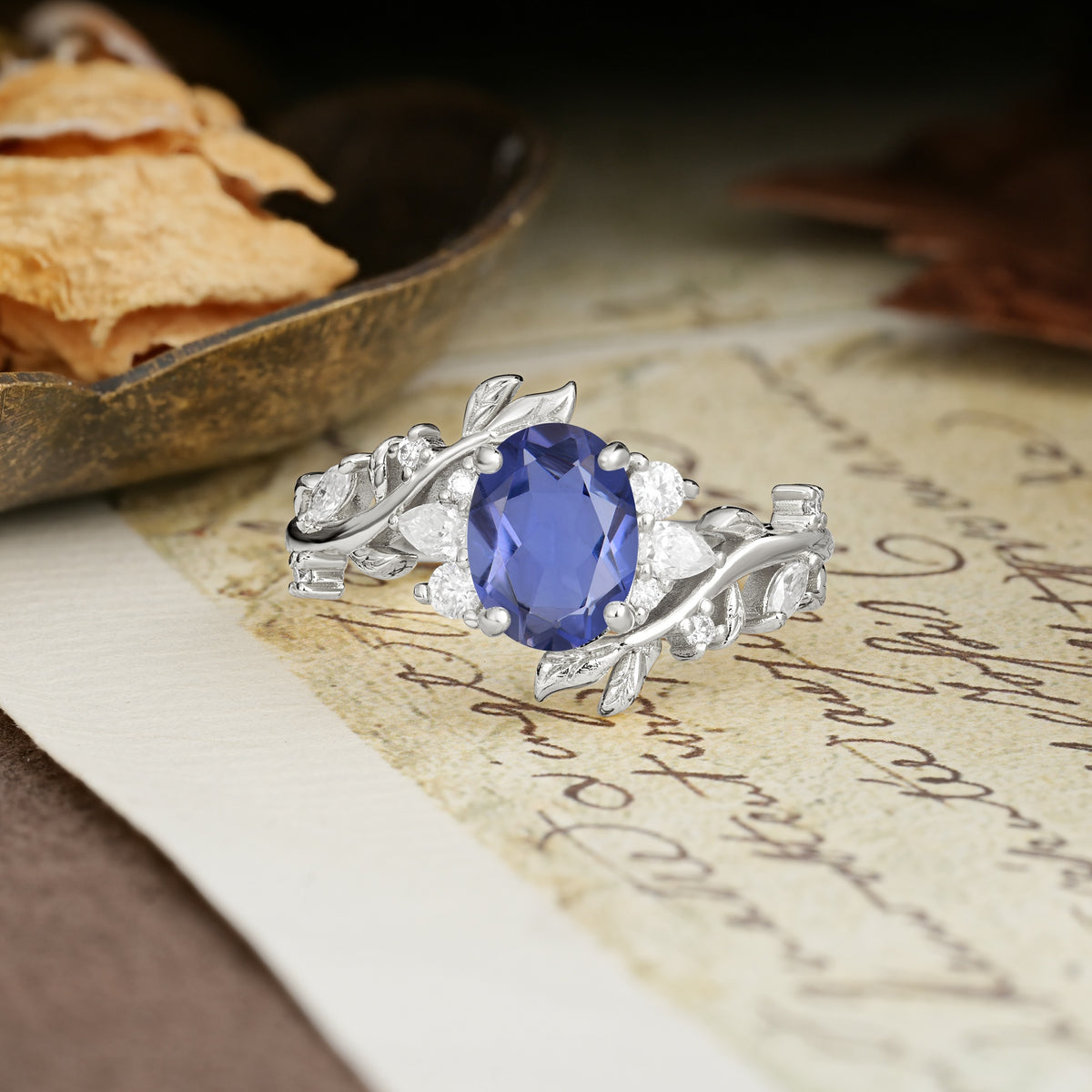 Nature-Inspired Unique Aphrodite's Garden Oval Cut Tanzanite Engagement Ring | RamaSoul - Additional view