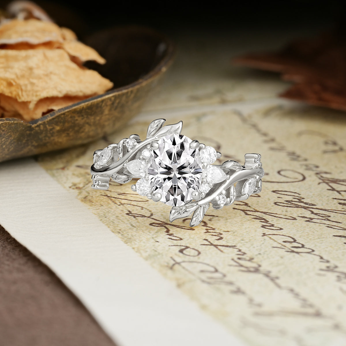 Nature-Inspired Unique Aphrodite's Garden Oval Cut Lab Diamond Engagement Ring | RamaSoul - Additional view