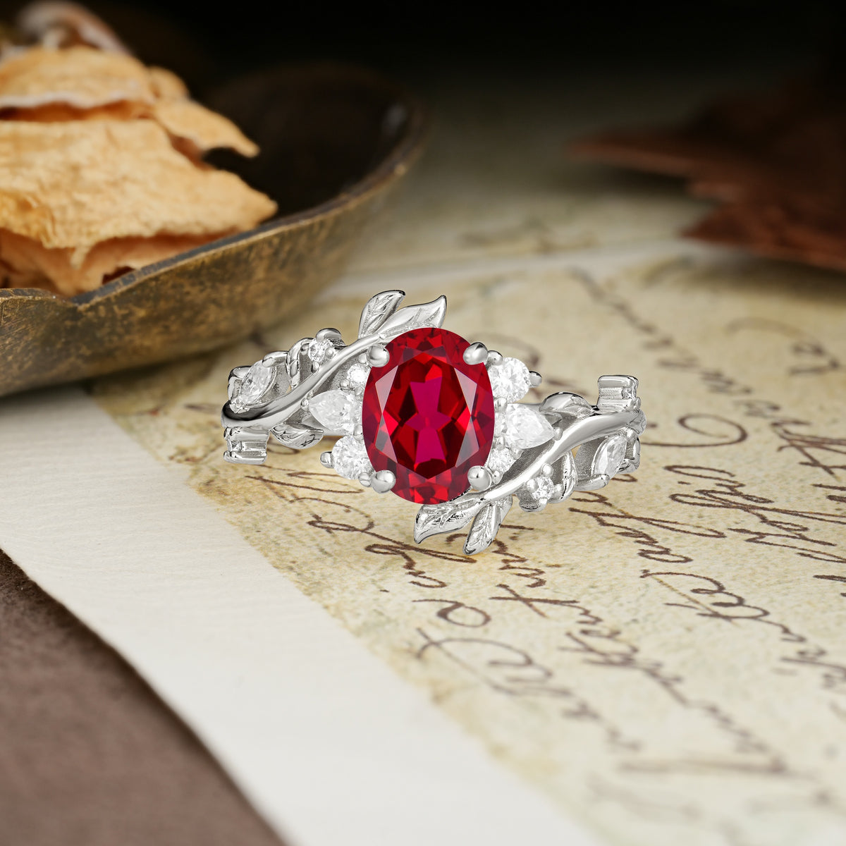 Nature-Inspired Unique Aphrodite's Garden Oval Cut Ruby Engagement Ring | RamaSoul - Additional view