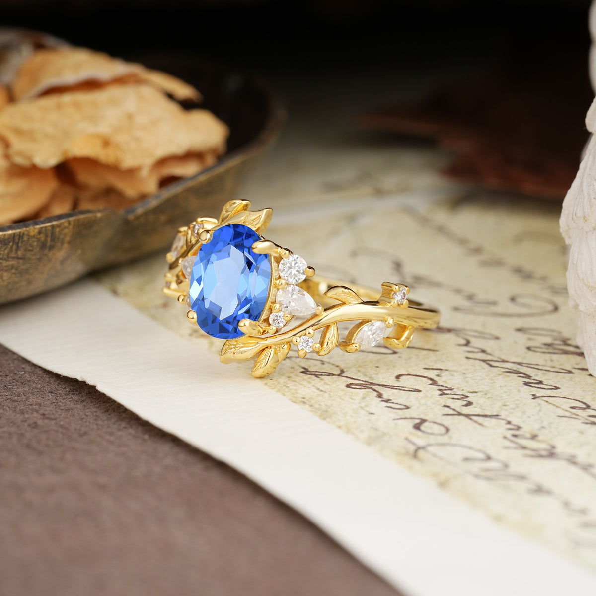Nature-Inspired Unique Aphrodite's Garden Oval Cut Sapphire Engagement Ring | RamaSoul - Additional view