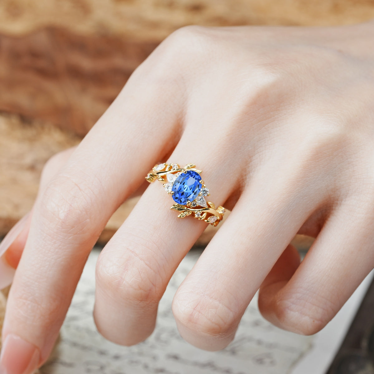 Nature-Inspired Unique Aphrodite's Garden Oval Cut Sapphire Engagement Ring | RamaSoul - Additional view