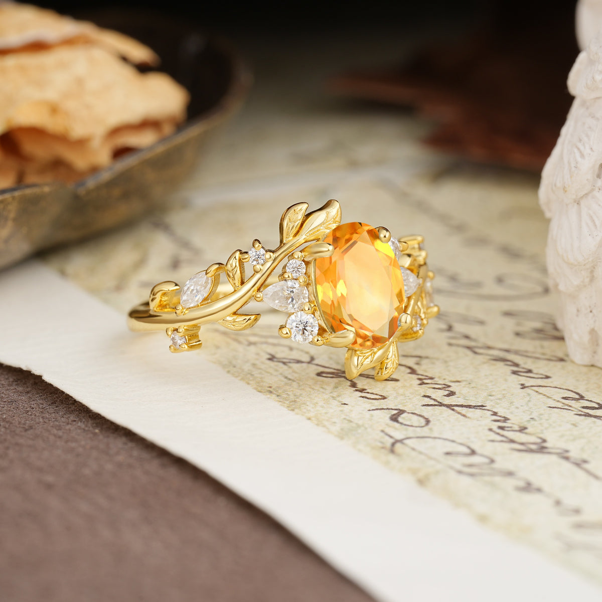 Nature-Inspired Unique Aphrodite's Garden Oval Cut Citrine Engagement Ring | RamaSoul - Additional view