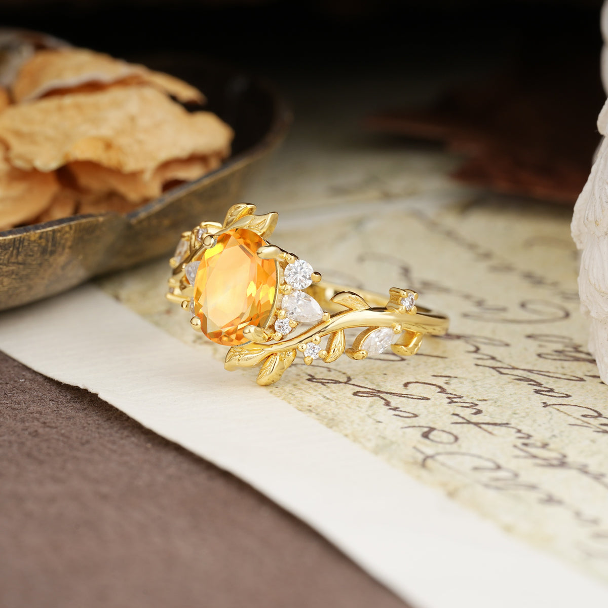 Nature-Inspired Unique Aphrodite's Garden Oval Cut Citrine Engagement Ring | RamaSoul - Additional view