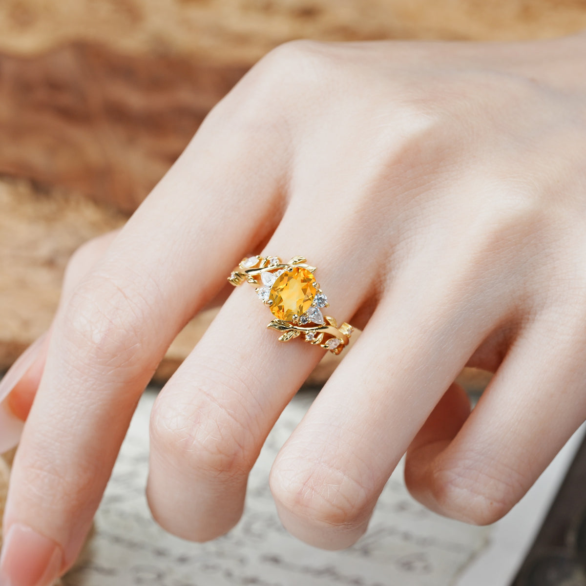 Nature-Inspired Unique Aphrodite's Garden Oval Cut Citrine Engagement Ring | RamaSoul - Additional view
