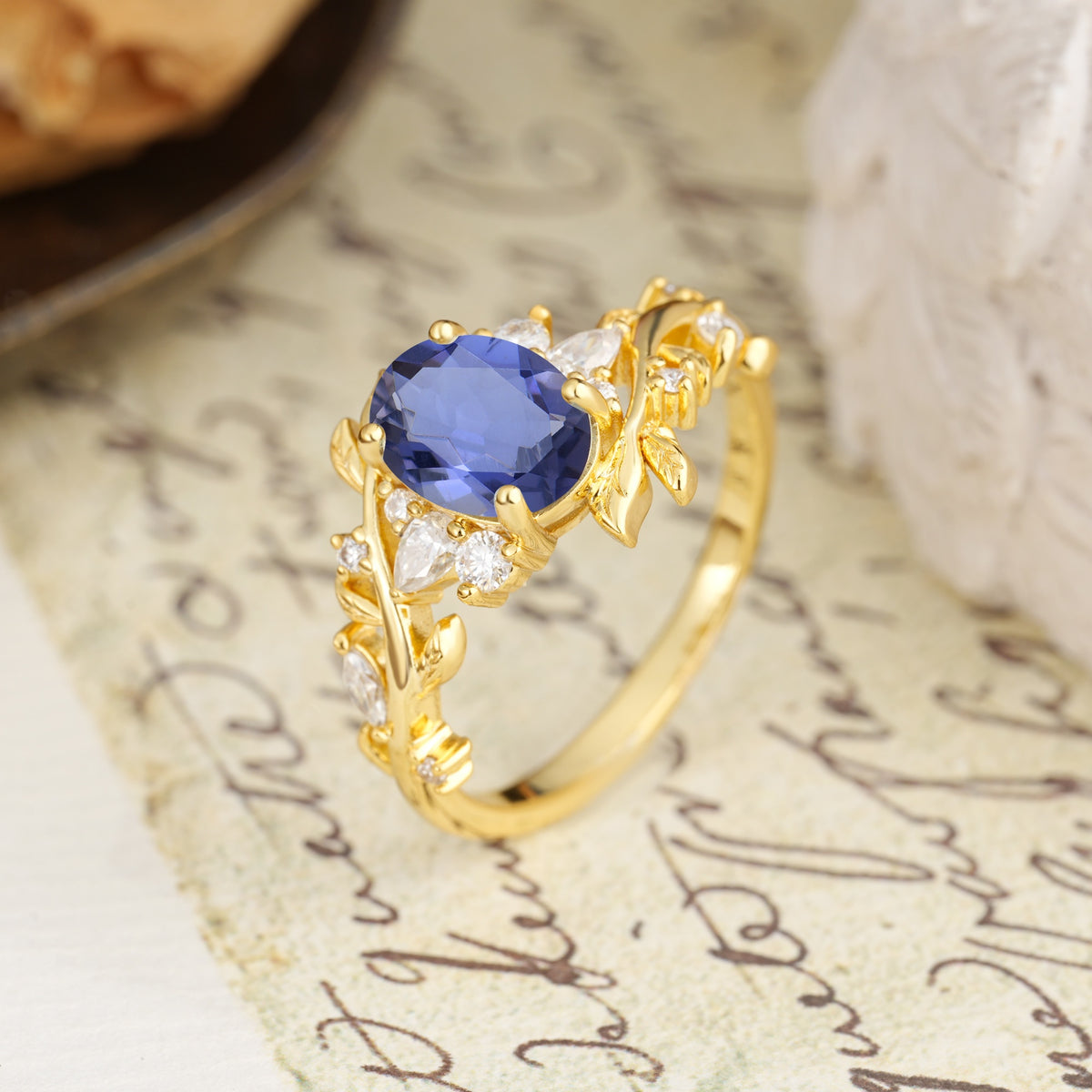 Nature-Inspired Unique Aphrodite's Garden Oval Cut Tanzanite Engagement Ring | RamaSoul - Additional view