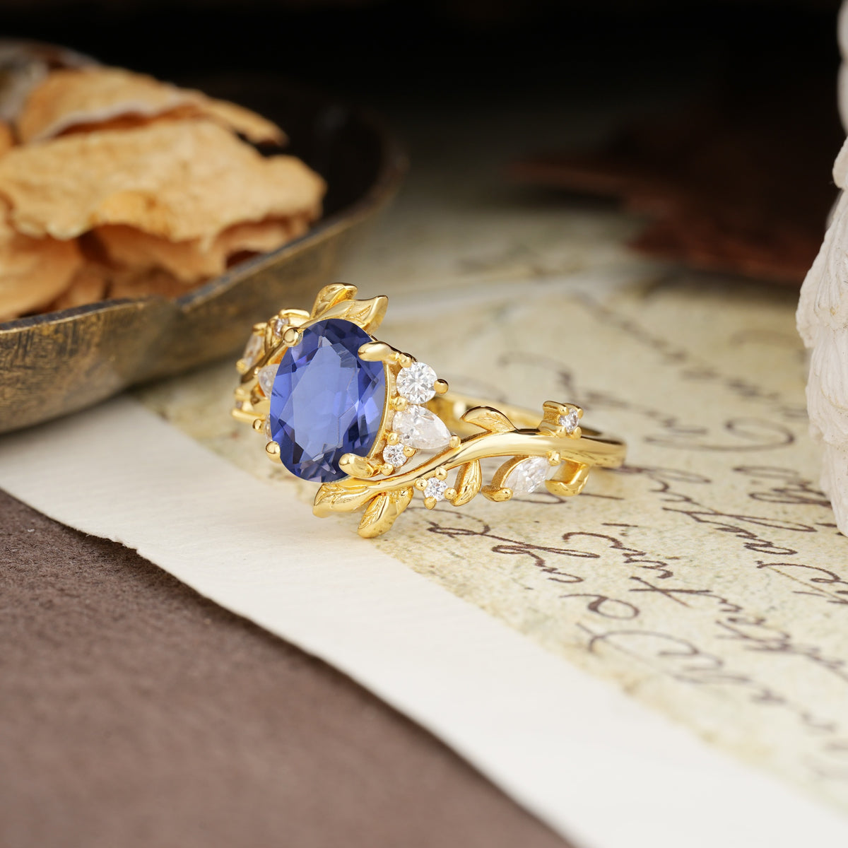 Nature-Inspired Unique Aphrodite's Garden Oval Cut Tanzanite Engagement Ring | RamaSoul - Additional view