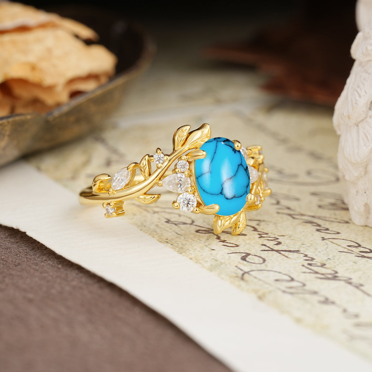 Nature-Inspired Unique Aphrodite's Garden Oval Cut Turquoise Engagement Ring | RamaSoul - Additional view