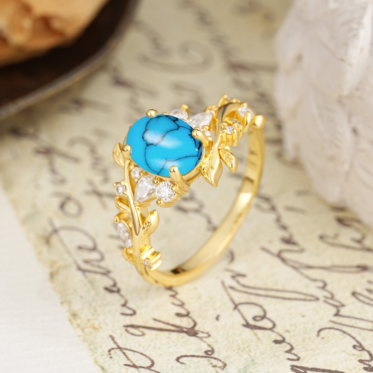 Nature-Inspired Unique Aphrodite's Garden Oval Cut Turquoise Engagement Ring | RamaSoul - Additional view