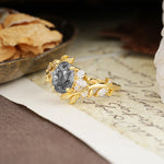 Nature-Inspired Unique Aphrodite's Garden Oval Cut Black Rutilated Quartz Engagement Ring | RamaSoul - Additional view