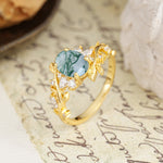 Nature-Inspired Unique Aphrodite's Garden Oval Cut Moss Agate Engagement Ring | RamaSoul - Additional view