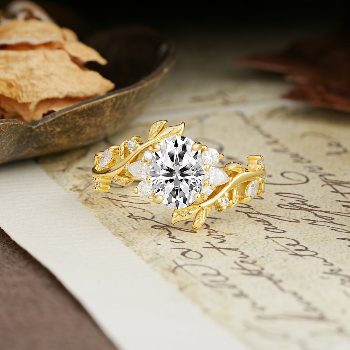 Nature-Inspired Unique Aphrodite's Garden Oval Cut Lab Diamond Engagement Ring | RamaSoul - Additional view