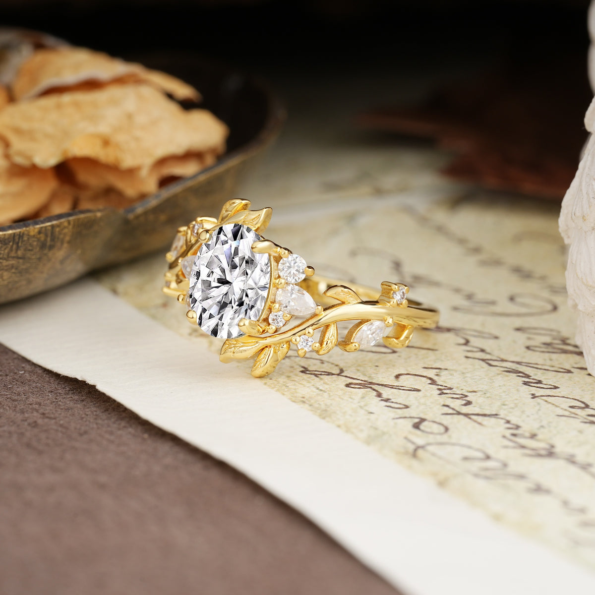 Nature-Inspired Unique Aphrodite's Garden Oval Cut Lab Diamond Engagement Ring | RamaSoul - Additional view