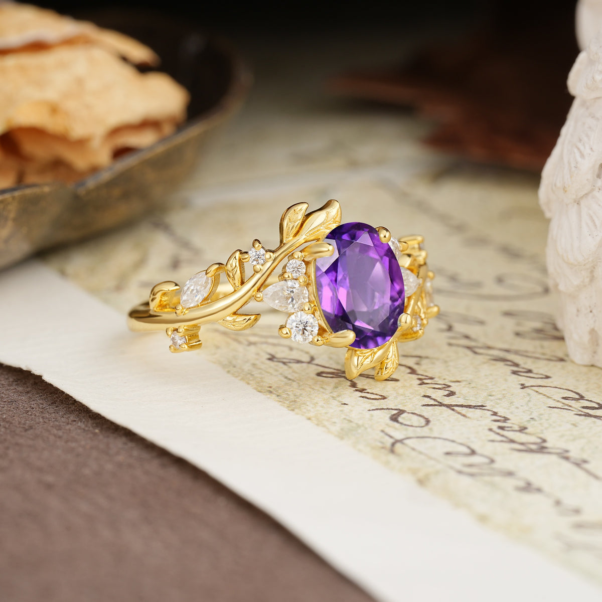 Nature-Inspired Unique Aphrodite's Garden Oval Cut Amethyst Engagement Ring | RamaSoul - Additional view