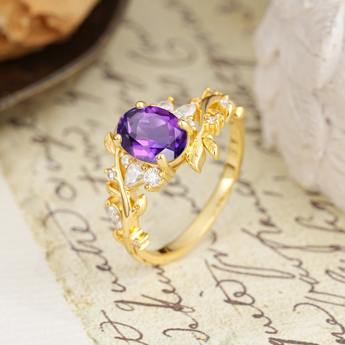Nature-Inspired Unique Aphrodite's Garden Oval Cut Amethyst Engagement Ring | RamaSoul - Additional view