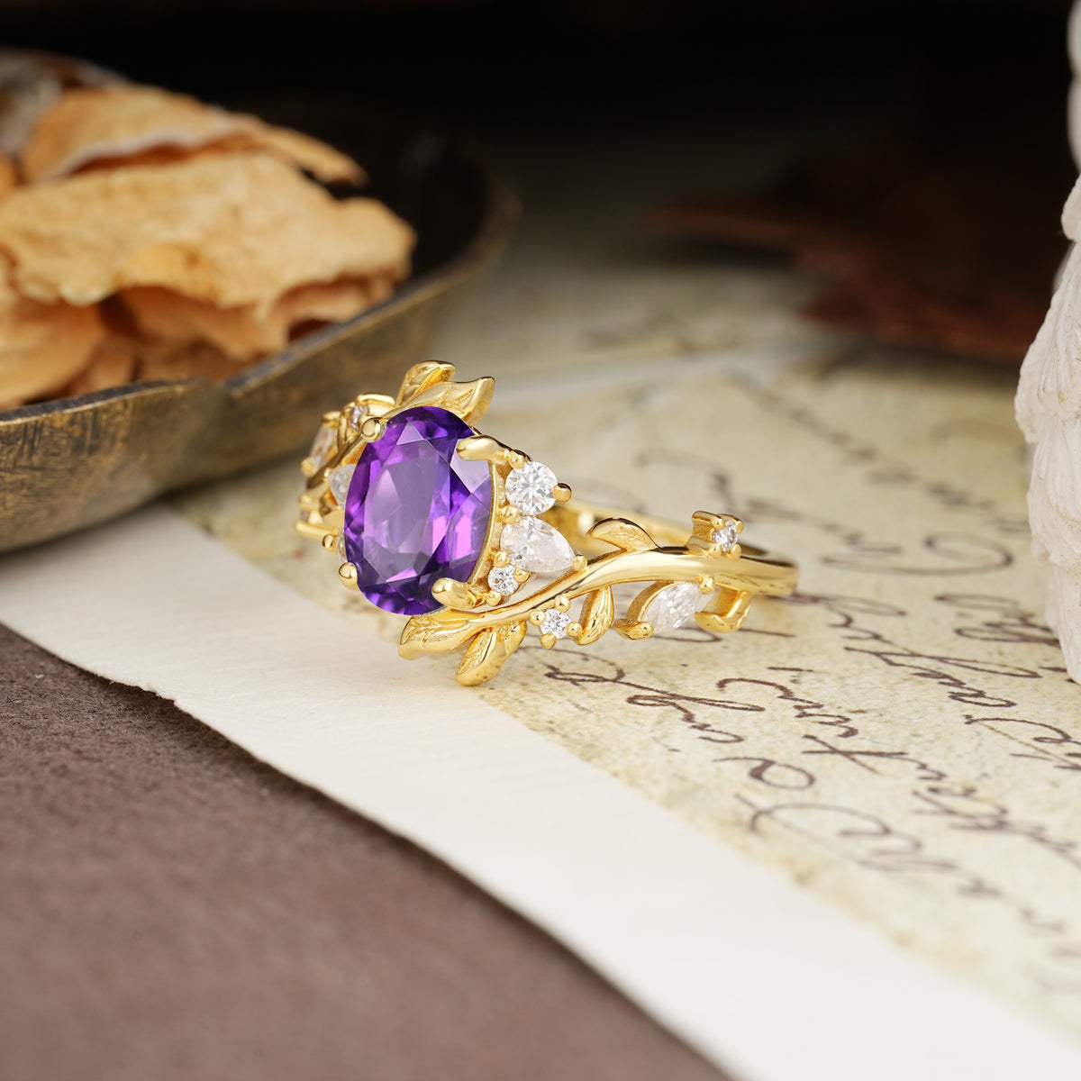 Nature-Inspired Unique Aphrodite's Garden Oval Cut Amethyst Engagement Ring | RamaSoul - Additional view