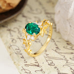 Nature-Inspired Unique Aphrodite's Garden Oval Cut Emerald Engagement Ring | RamaSoul - Additional view