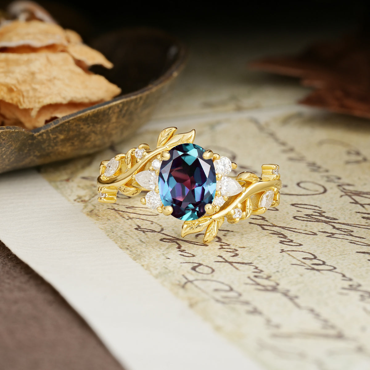 Nature-Inspired Unique Aphrodite's Garden Oval Cut Alexandrite Engagement Ring | RamaSoul - Additional view