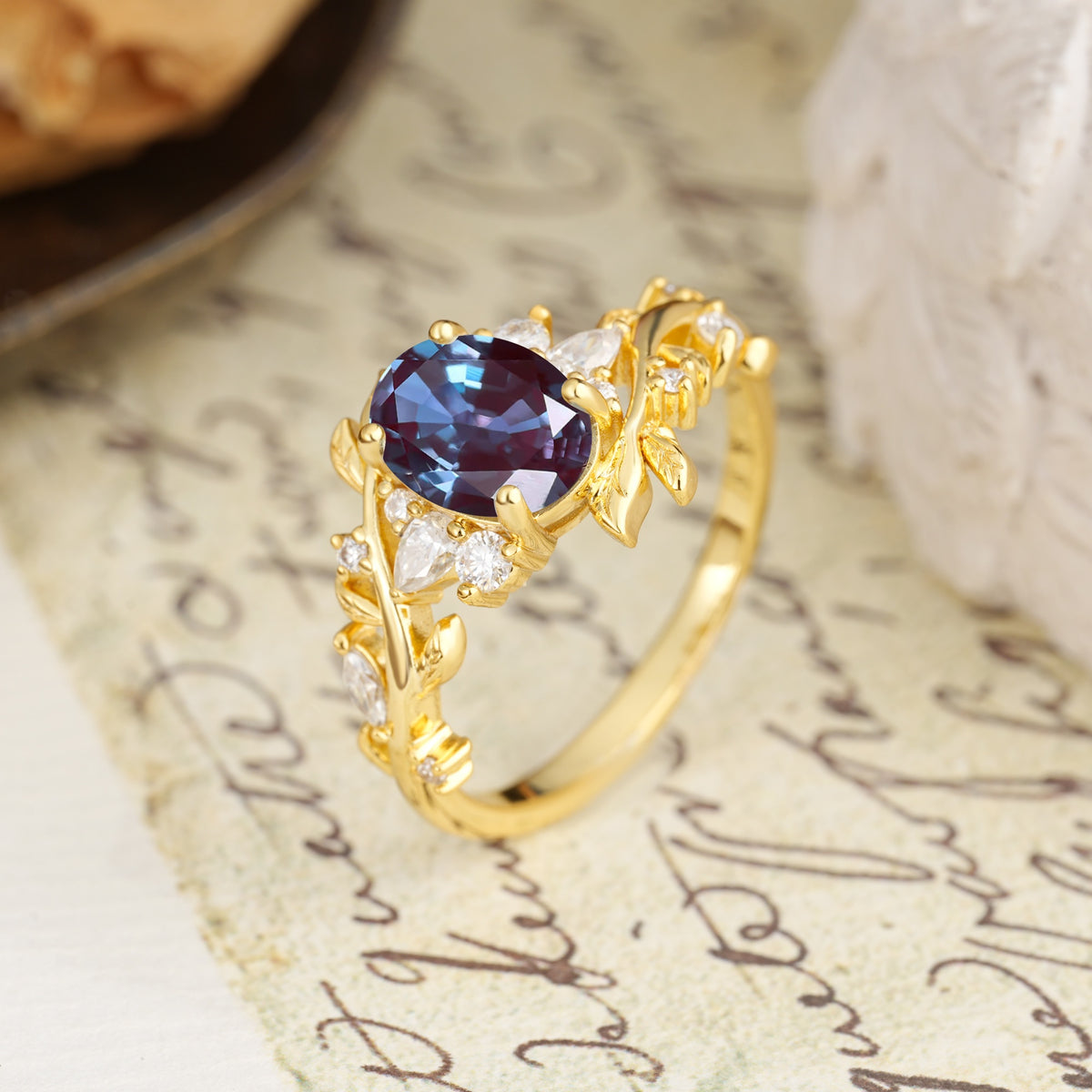 Nature-Inspired Unique Aphrodite's Garden Oval Cut Alexandrite Engagement Ring | RamaSoul - Additional view