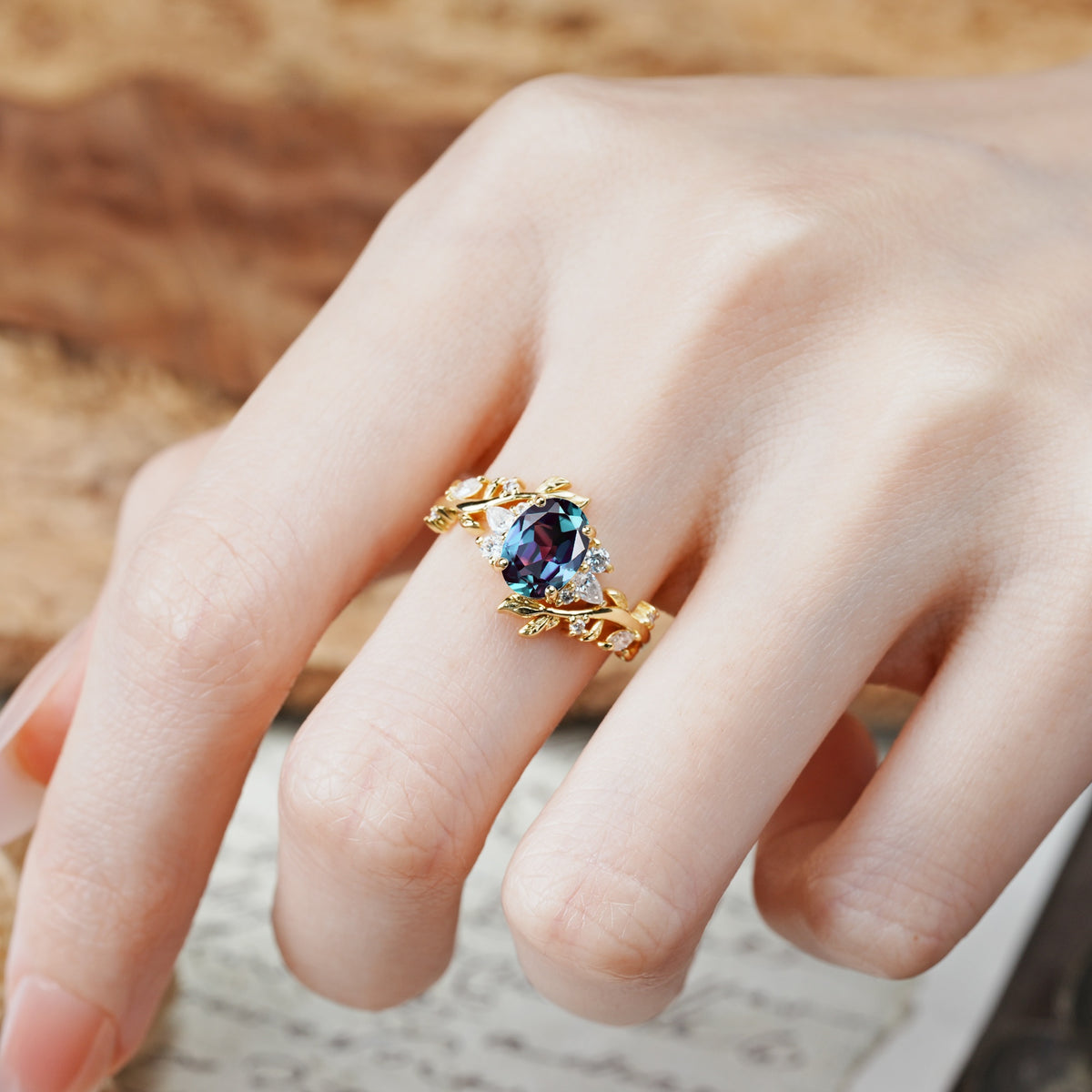 Nature-Inspired Unique Aphrodite's Garden Oval Cut Alexandrite Engagement Ring | RamaSoul - Additional view