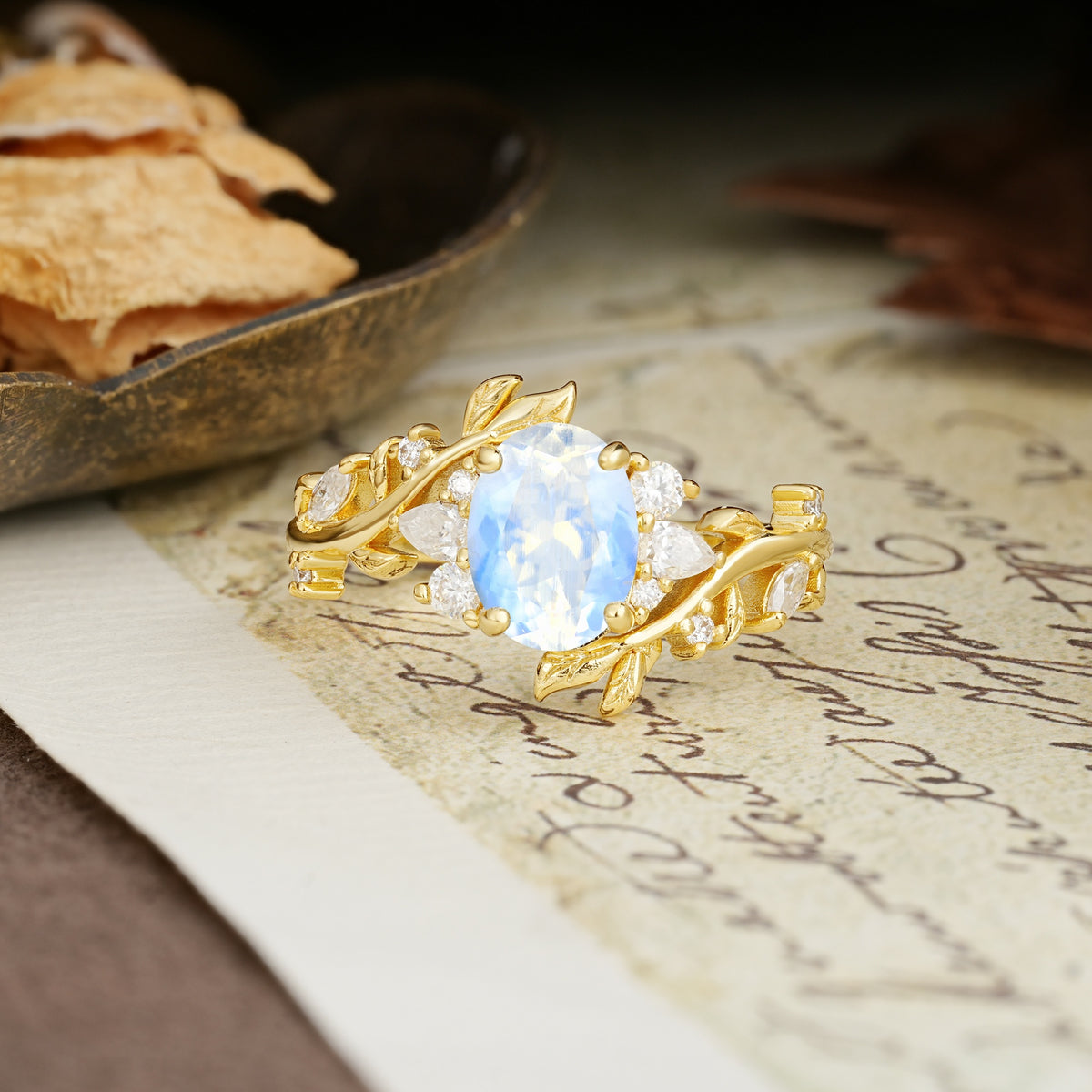 Nature-Inspired Unique Aphrodite's Garden Oval Cut Moonstone Engagement Ring | RamaSoul - Additional view