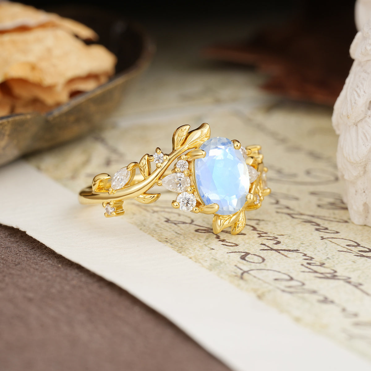 Nature-Inspired Unique Aphrodite's Garden Oval Cut Moonstone Engagement Ring | RamaSoul - Additional view