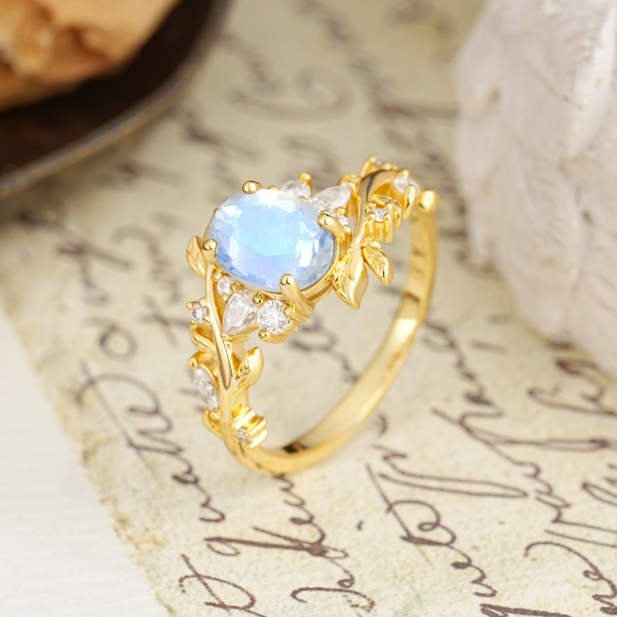 Nature-Inspired Unique Aphrodite's Garden Oval Cut Moonstone Engagement Ring | RamaSoul - Additional view