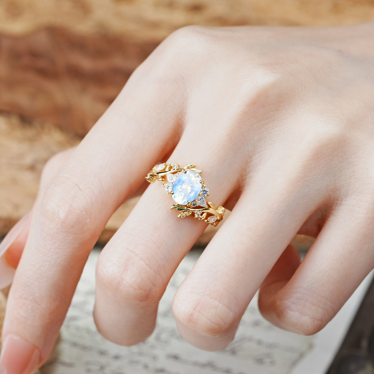 Nature-Inspired Unique Aphrodite's Garden Oval Cut Moonstone Engagement Ring | RamaSoul - Additional view