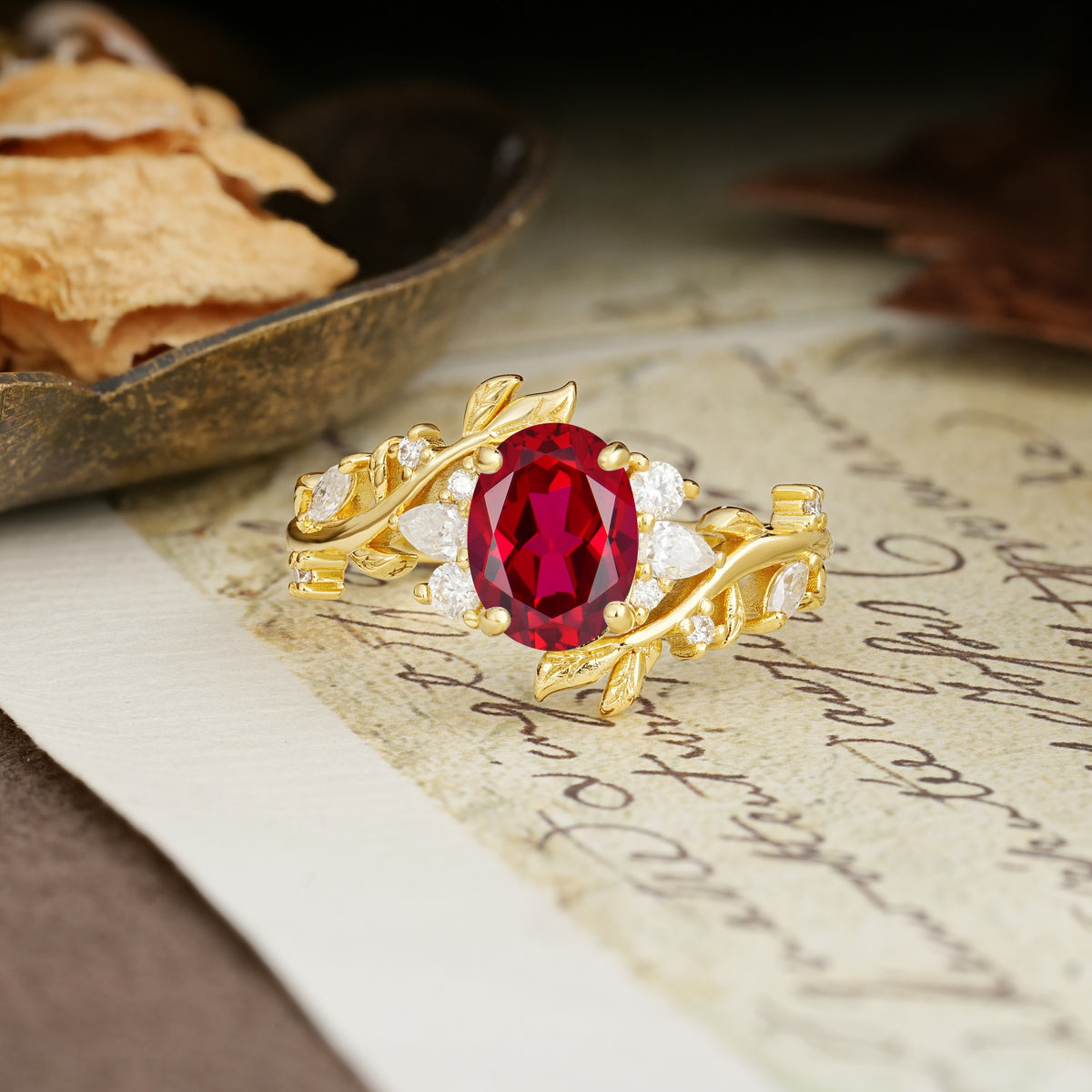 Nature-Inspired Unique Aphrodite's Garden Oval Cut Ruby Engagement Ring | RamaSoul - Additional view