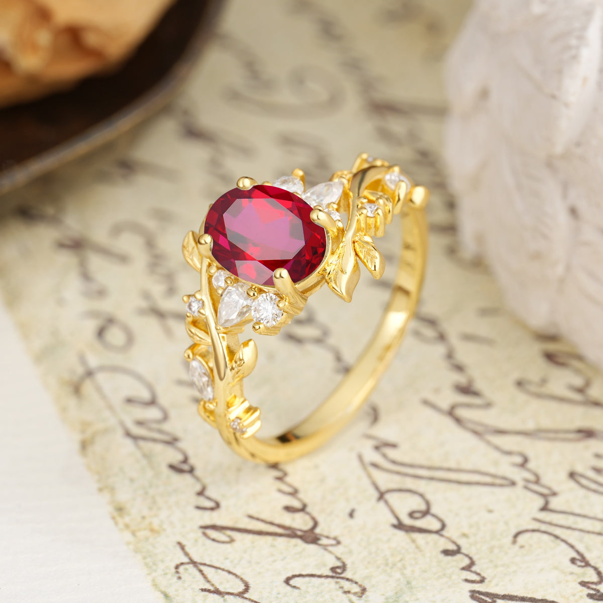 Nature-Inspired Unique Aphrodite's Garden Oval Cut Ruby Engagement Ring | RamaSoul - Additional view