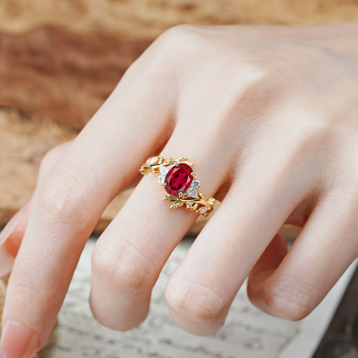 Nature-Inspired Unique Aphrodite's Garden Oval Cut Ruby Engagement Ring | RamaSoul - Additional view