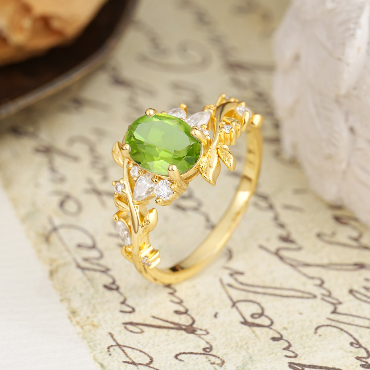 Nature-Inspired Unique Aphrodite's Garden Oval Cut Peridot Engagement Ring | RamaSoul - Additional view