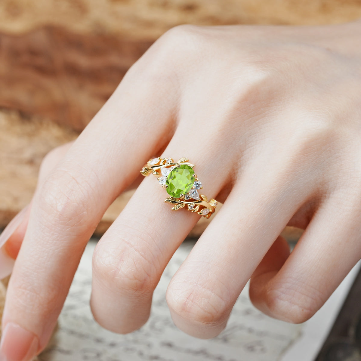 Nature-Inspired Unique Aphrodite's Garden Oval Cut Peridot Engagement Ring | RamaSoul - Additional view