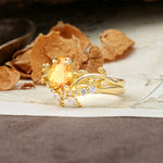 Nature-Inspired Unique Aphrodite's Garden Pear-Cut Citrine Bridal Ring Set | RamaSoul - White-Gold