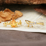 Nature-Inspired Unique Aphrodite's Garden Pear-Cut Citrine Bridal Ring Set | RamaSoul - Additional view