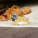Nature-Inspired Unique Aphrodite's Garden Pear-Cut Black Rutilated Quartz Bridal Ring Set | RamaSoul - White-Gold