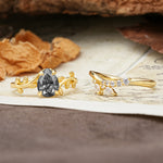 Nature-Inspired Unique Aphrodite's Garden Pear-Cut Black Rutilated Quartz Bridal Ring Set | RamaSoul - Additional view