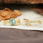 Nature-Inspired Unique Aphrodite's Garden Pear-Cut Moss Agate Bridal Ring Set | RamaSoul - Additional view