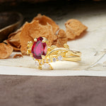 Nature-Inspired Unique Aphrodite's Garden Pear-Cut Ruby Bridal Ring Set | RamaSoul - White-Gold