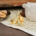 Nature-Inspired Unique Aphrodite's Garden Marquise-Cut Citrine Emerald LeafAphrodite's Bridal Ring Set | RamaSoul - Additional view