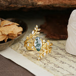 Nature-Inspired Unique Aphrodite's Garden Marquise-Cut Moss Agate Emerald LeafAphrodite's Bridal Ring Set | RamaSoul - Yellow-Gold