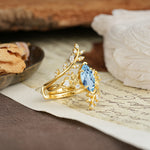 Nature-Inspired Unique Aphrodite's Garden Marquise-Cut Aquamarine Emerald LeafAphrodite's Bridal Ring Set | RamaSoul - Additional view