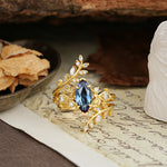 Nature-Inspired Unique Aphrodite's Garden Marquise-Cut Alexandrite Emerald LeafAphrodite's Bridal Ring Set | RamaSoul - Yellow-Gold