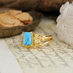 Nature-Inspired Luxury Aphrodite's Garden Emerald-Cut Turquoise Rose-Themed Bridal Ring Set | RamaSoul - Rose-Gold
