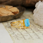 Nature-Inspired Luxury Aphrodite's Garden Emerald-Cut Turquoise Rose-Themed Bridal Ring Set | RamaSoul - Additional view