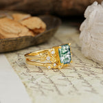Nature-Inspired Luxury Aphrodite's Garden Emerald-Cut Moss Agate Rose-Themed Bridal Ring Set | RamaSoul - Additional view
