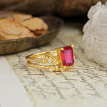 Nature-Inspired Luxury Aphrodite's Garden Emerald-Cut Ruby Rose-Themed Bridal Ring Set | RamaSoul - Additional view
