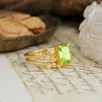 Nature-Inspired Luxury Aphrodite's Garden Emerald-Cut Peridot Rose-Themed Bridal Ring Set | RamaSoul - Additional view