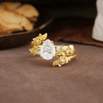 Nature-Inspired Luxury Aphrodite's Garden Pear-Cut Moissanite Floral Bridal Ring Set | RamaSoul - Rose-Gold